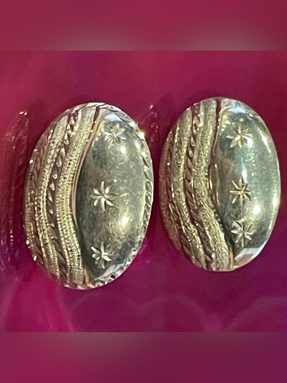Vintage Sterling Silver Star Etched Pierced Earrings #9492
